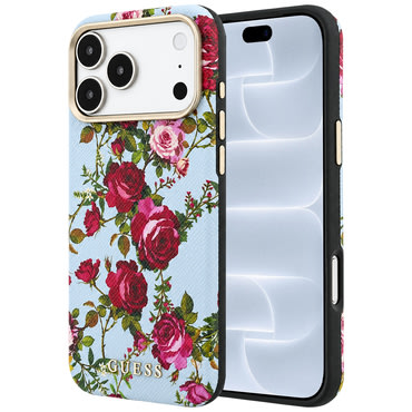 Ovitek Guess "Blossom Roses Print MagSafe" za iPhone 17 Pro / 18 Pro - light blue