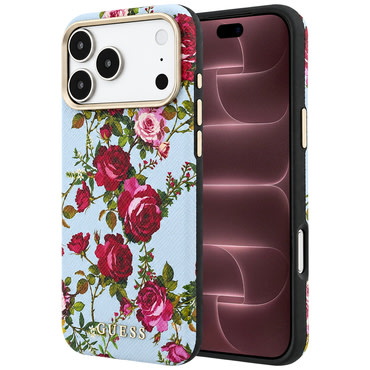 Ovitek Guess "Blossom Roses Print MagSafe" za iPhone 17 Pro Max / 18 Pro Max - light blue