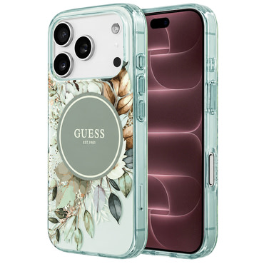 Ovitek Guess "IML Flower and Tonal Circle MagSafe" za iPhone 17 Pro Max / 18 Pro Max - green