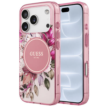 Ovitek Guess "IML Flower and Tonal Circle MagSafe" za iPhone 17 Pro / 18 Pro - pink