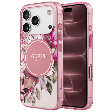Ovitek Guess "IML Flower and Tonal Circle MagSafe" za iPhone 17 Pro Max / 18 Pro Max - pink