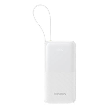 Power bank Baseus "Bipow 2" 10000mAh z vgrajenim USB-C kablom in pametnim prikazovalnikom, 20W - white