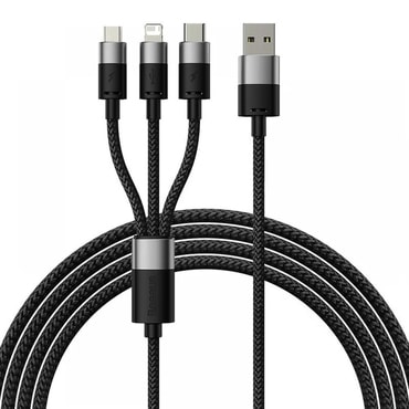Polnilni in podatkovni 20W USB-A v Lightning, Micro-USB, USB-C kabel Baseus "StarSpeed" - 480Mbps - 1.2m - black