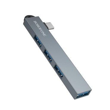 Hub postaja Borofone "FH1A" 4v1 USB-C - 3x USB-A 2.0, 1x USB-A 3.0, 5Gbps - metal gray