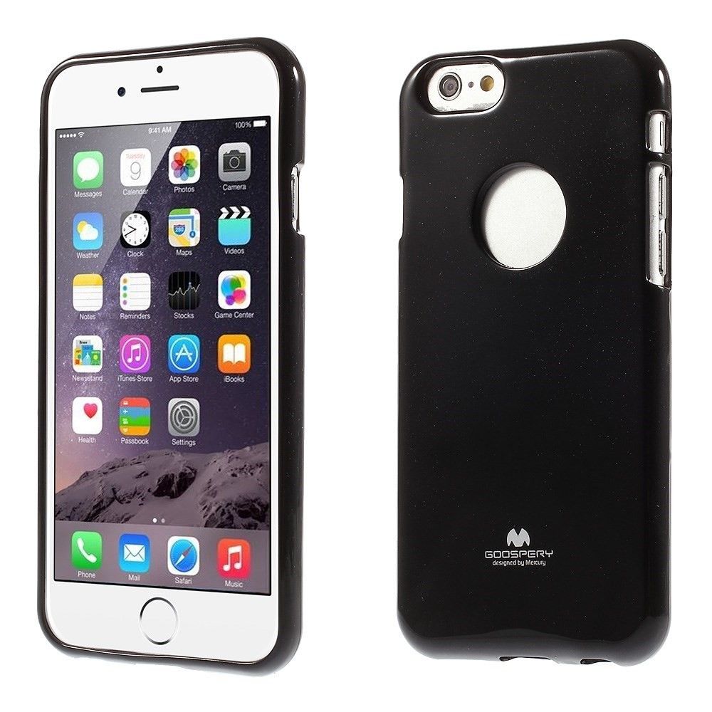 TPU gel ovitek Goospery Jelly Case za iPhone 6 / 6S z logo izrezom - črn