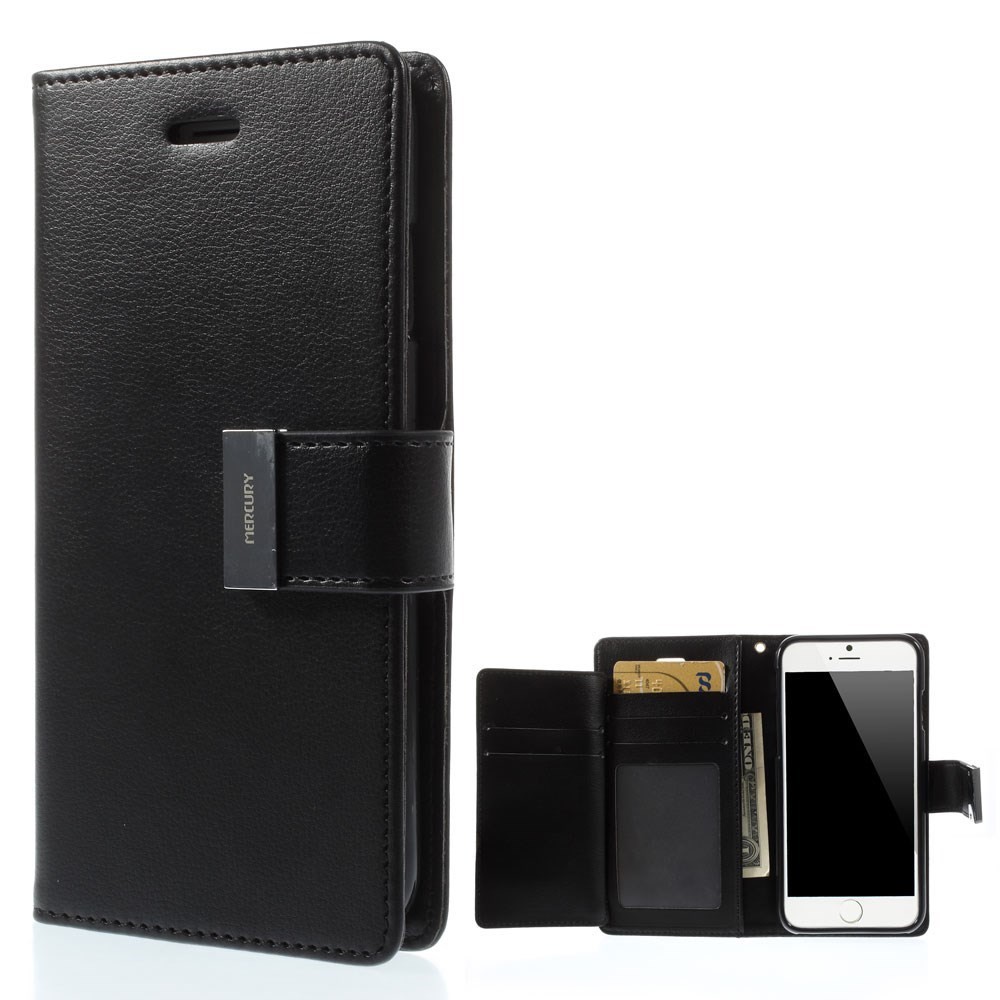Eleganten etui Goospery Rich Diary za iPhone 6 / 6S - črn