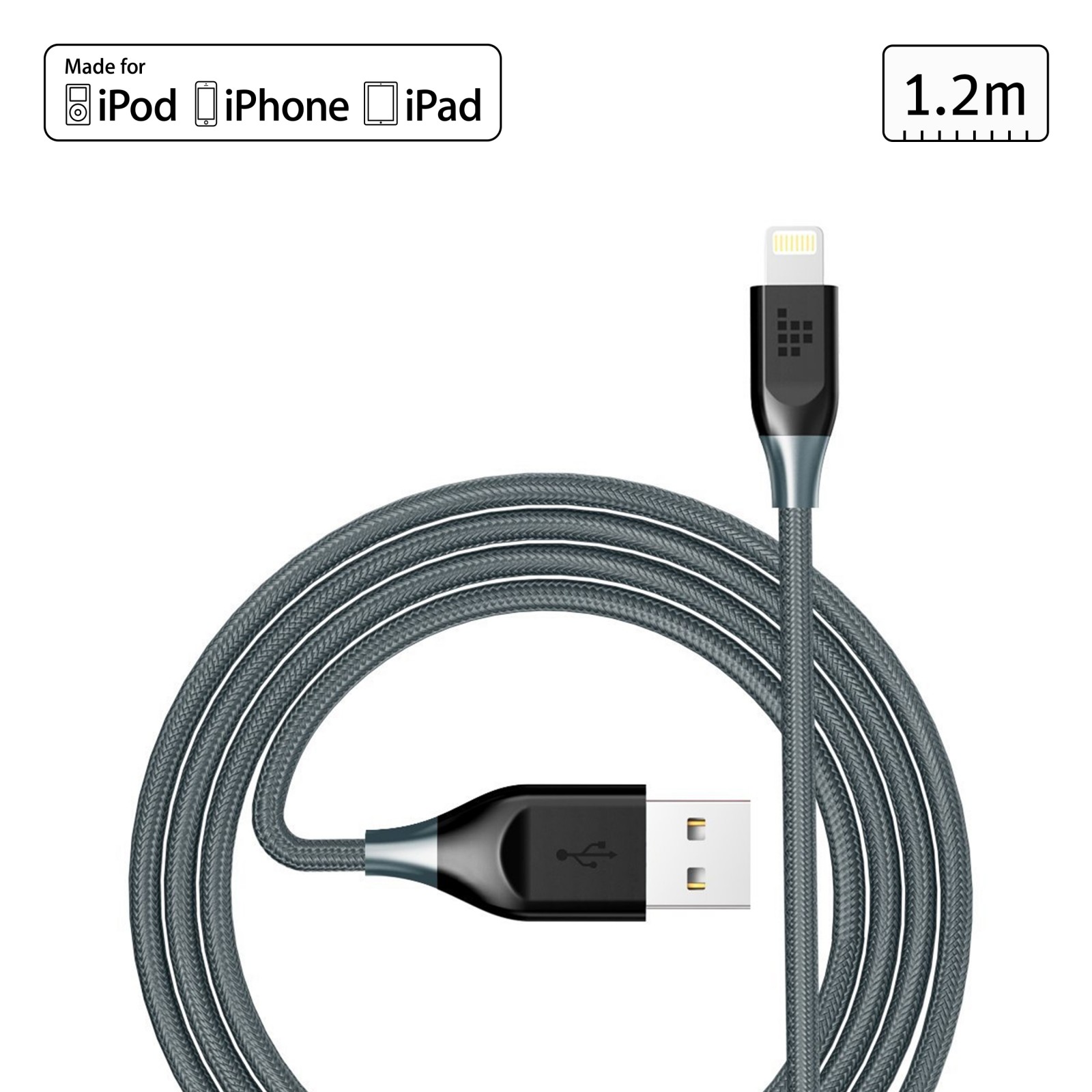 Lightning kabel Tronsmart za Apple naprave z MFI certifikatom in dodatkom kevlarja - 1.2m - siv