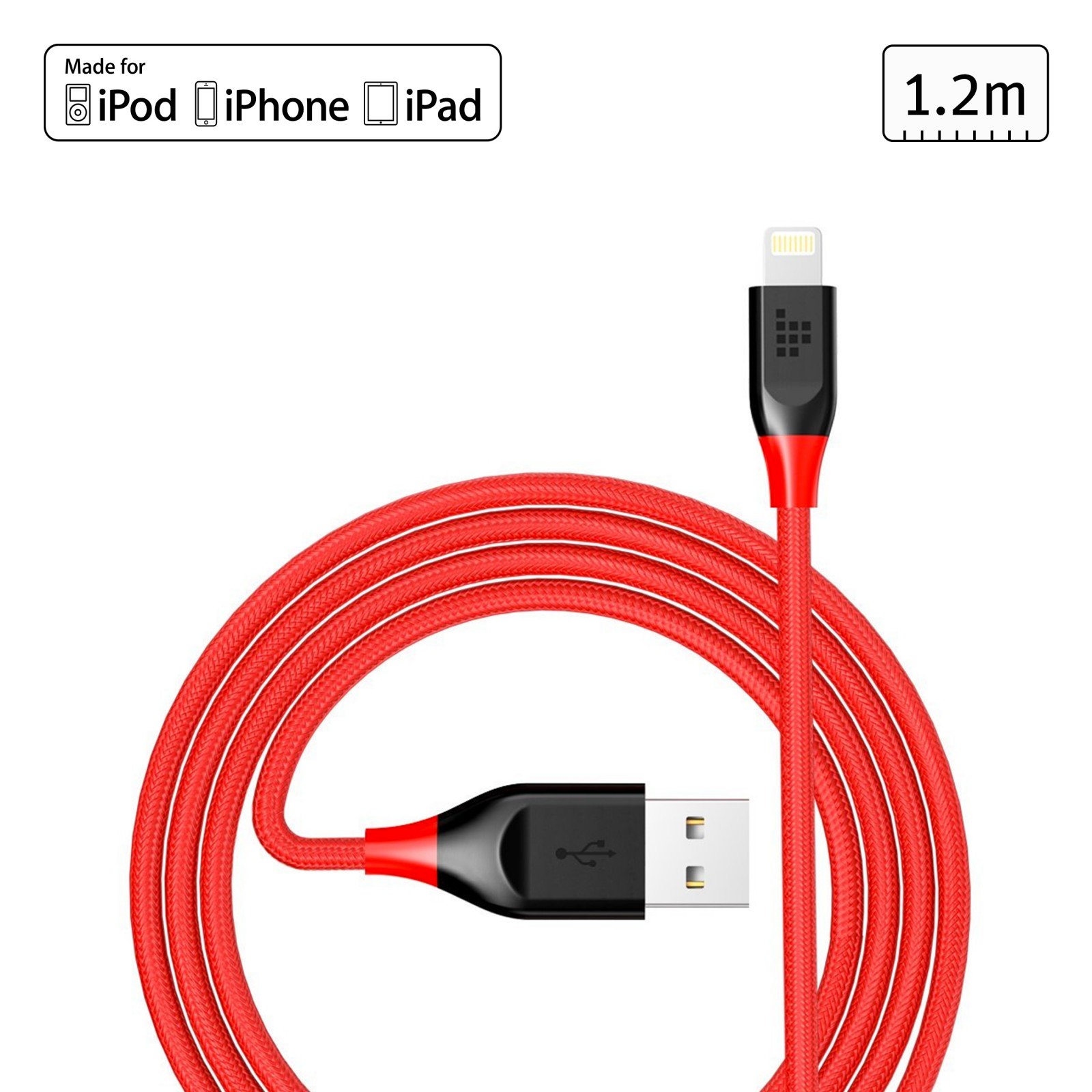 Lightning kabel Tronsmart za Apple naprave z MFI certifikatom in dodatkom kevlarja - 1.2m - rdeč