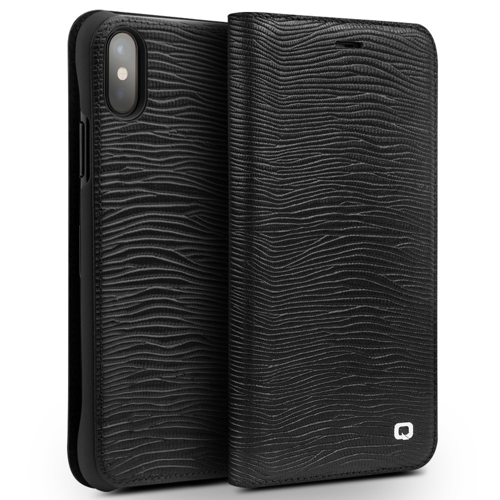 Premium etui Qialino "Lizard" za iPhone X / XS iz pravega usnja - črn