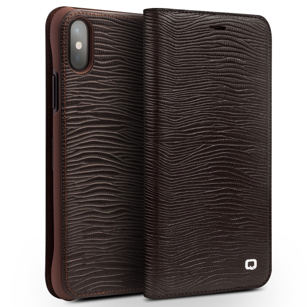 Premium etui Qialino "Lizard" za iPhone X / XS iz pravega usnja - rjav