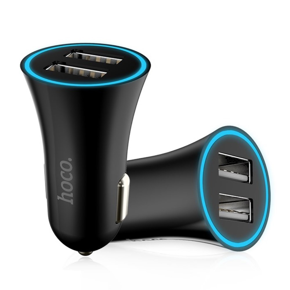 Avtopolnilec za 2 napravi Hoco "Smart Charge" za mobilne naprave - črn