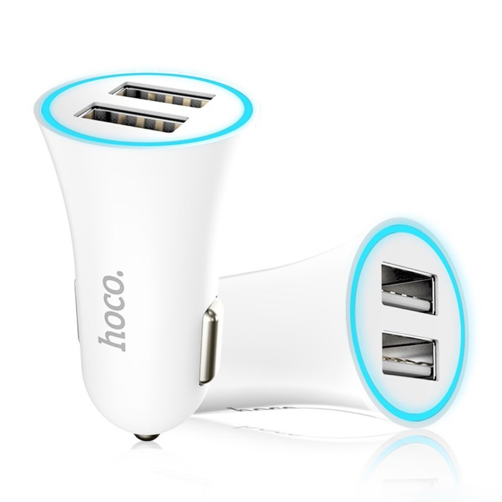 Avtopolnilec za 2 napravi Hoco "Smart Charge" za mobilne naprave - bel