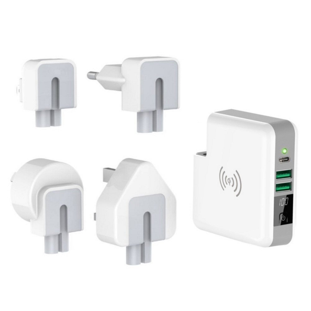 Power bank, brezžična QI polnilna postaja in potovalni adapter z FOD zaščito - 6700 mAh - bel