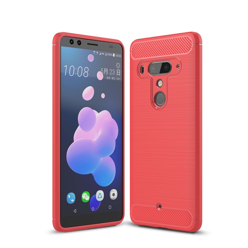 TPU gel ovitek "Brushed Carbon" za HTC U12+ - rdeč