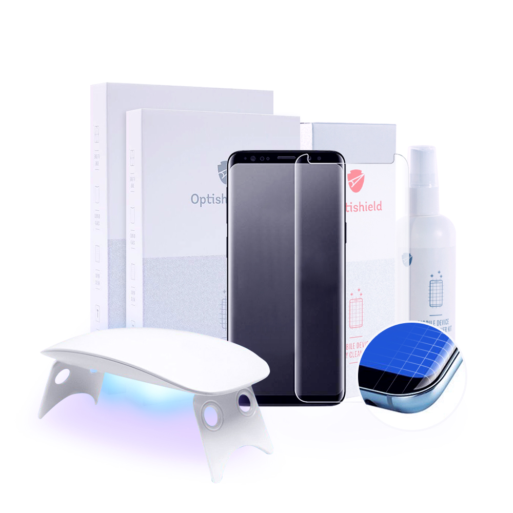 2 Pack: Premium zaščitno steklo Optishield Lux in UV svetilka za Samsung Galaxy S9