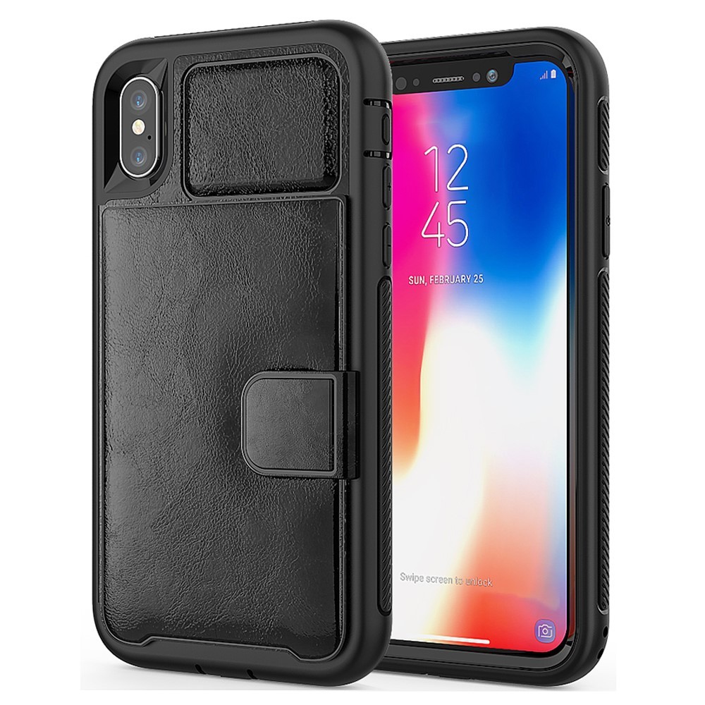 Ovitek "BackFlip" iz umetnega usnja za iPhone X - črn