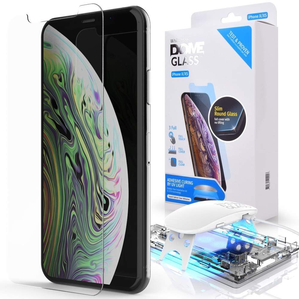 Premium zaščitno steklo Dome Glass za iPhone XS Max in Dome Glass UV svetilka
