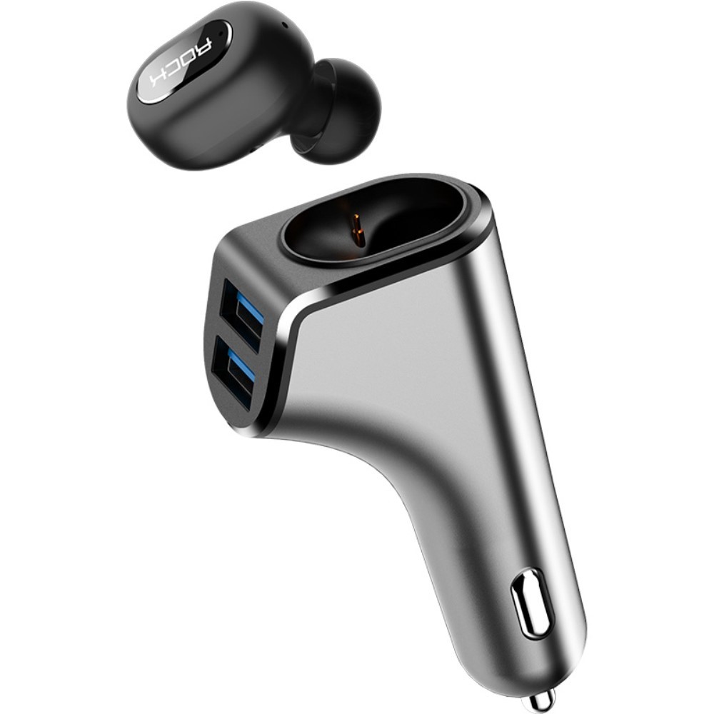 Avtopolnilec z 2 USB izhodoma za polnjenje in bluetooth slušalka Rock "EarGo"