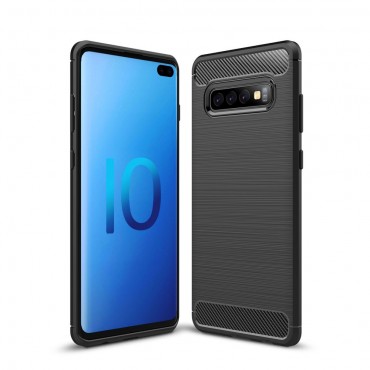 TPU gel ovitek "Brushed Carbon" za Samsung Galaxy S10 Plus - črn