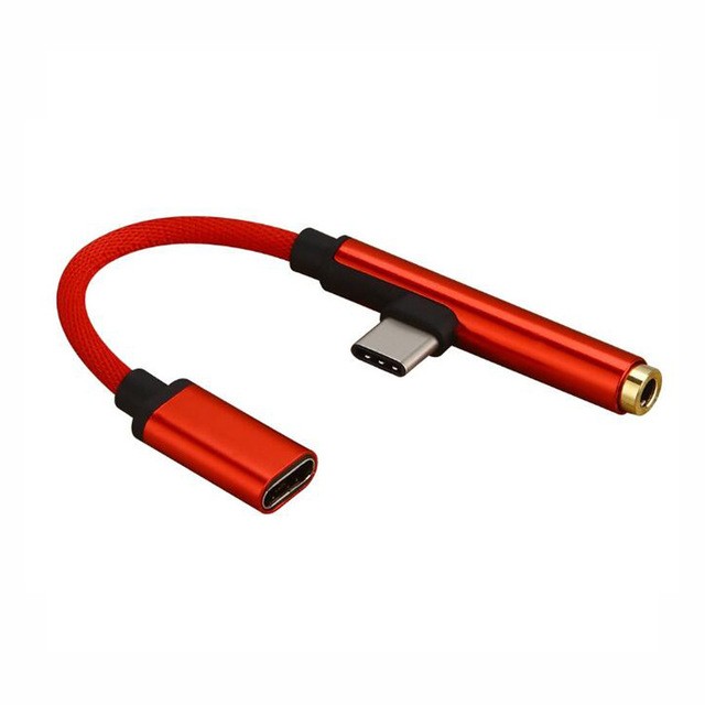 USB-C v USB-C in audio 3.5 mm razdelilni adapter "Soundsky" - rdeč