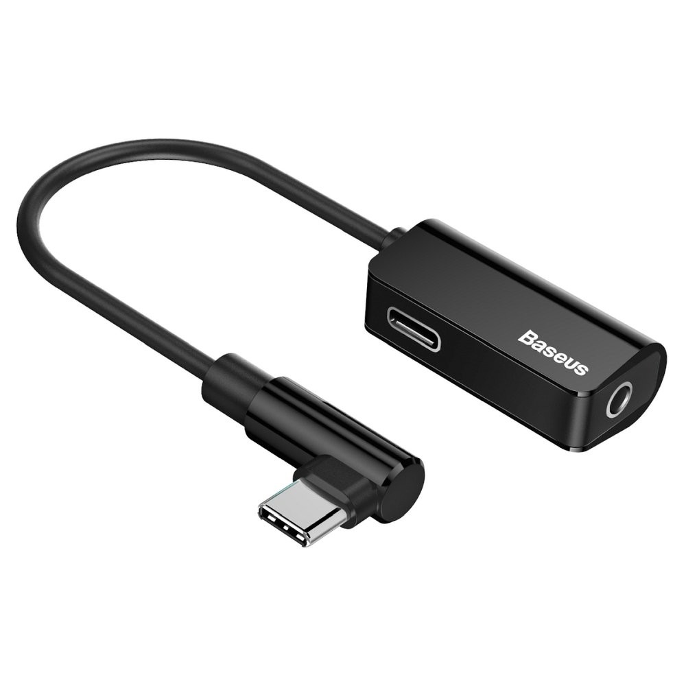 USB-C v USB-C in audio 3.5 mm razdelilni adapter Baseus "L45" - črn