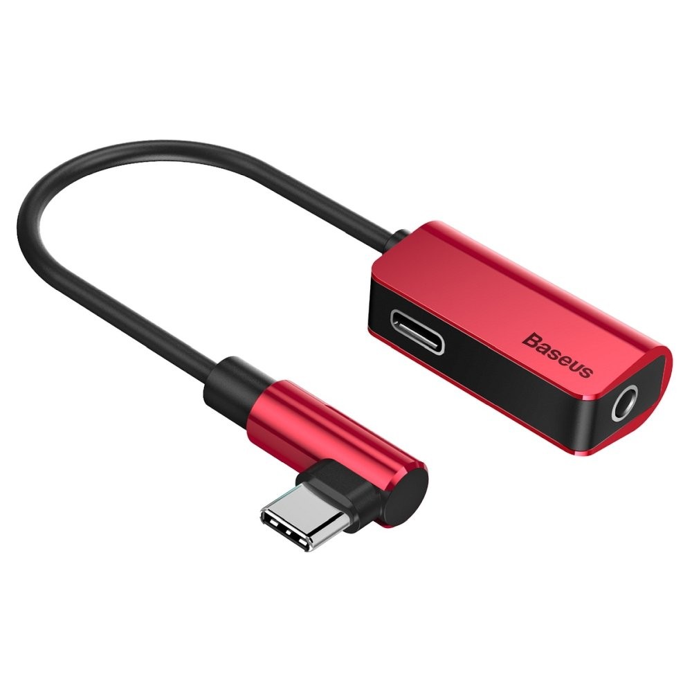 USB-C v USB-C in audio 3.5 mm razdelilni adapter Baseus "L45" - rdeč