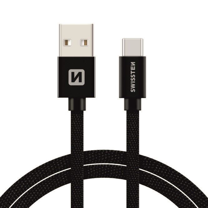 USB-C pleten kabel Swissten 1.2m - črn