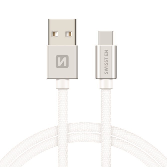 USB-C pleten kabel Swissten 2m - srebrn