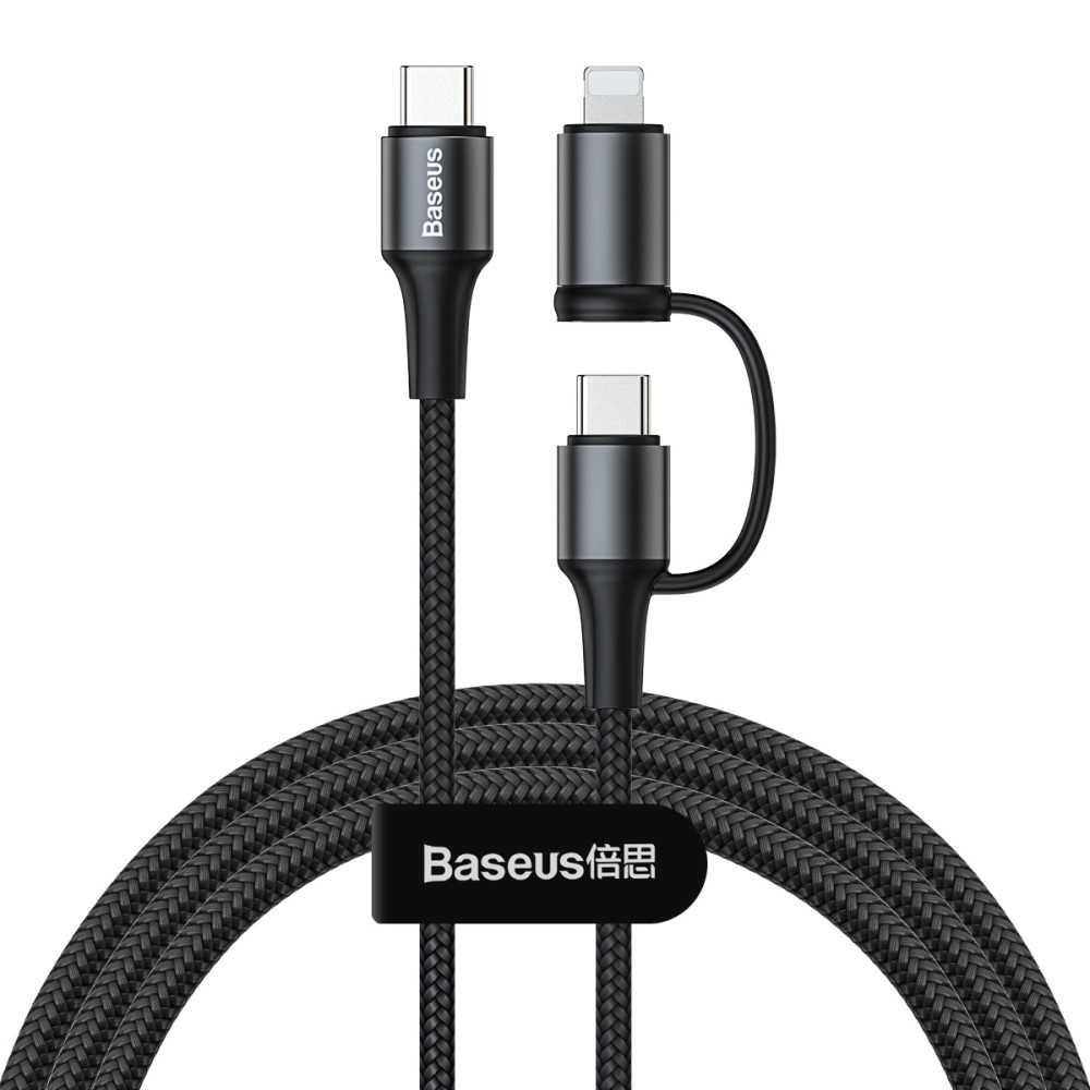 Baseus USB-C v USB-C in Lightning pleten kabel - črn