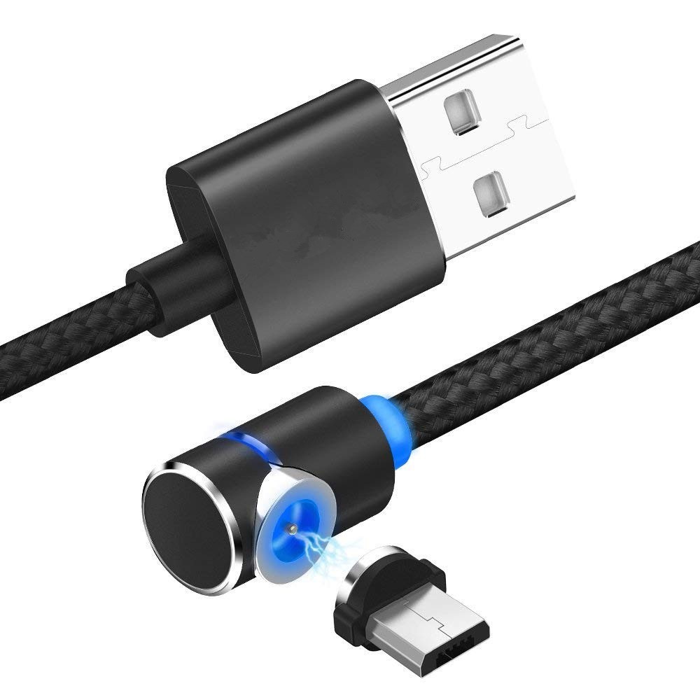 Micro USB 90-stopinjski pleten magnetni kabel "Clipset" - črn