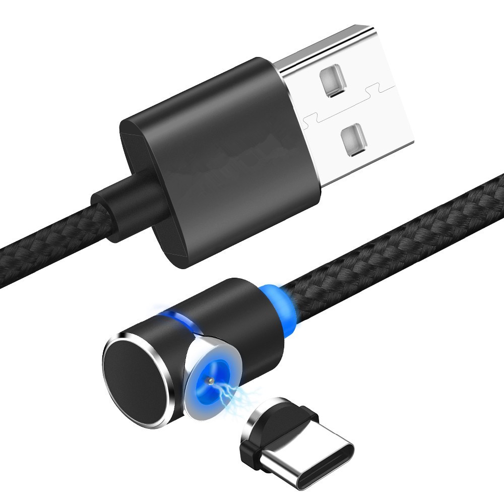 USB-C 90-stopinjski pleten magnetni kabel "Clipset" - črn