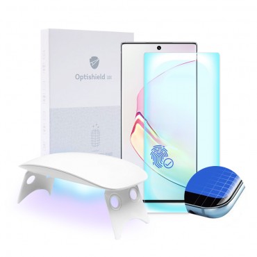 Premium zaščitno steklo Optishield Lux za Samsung Galaxy Note 10 Plus in UV svetilka