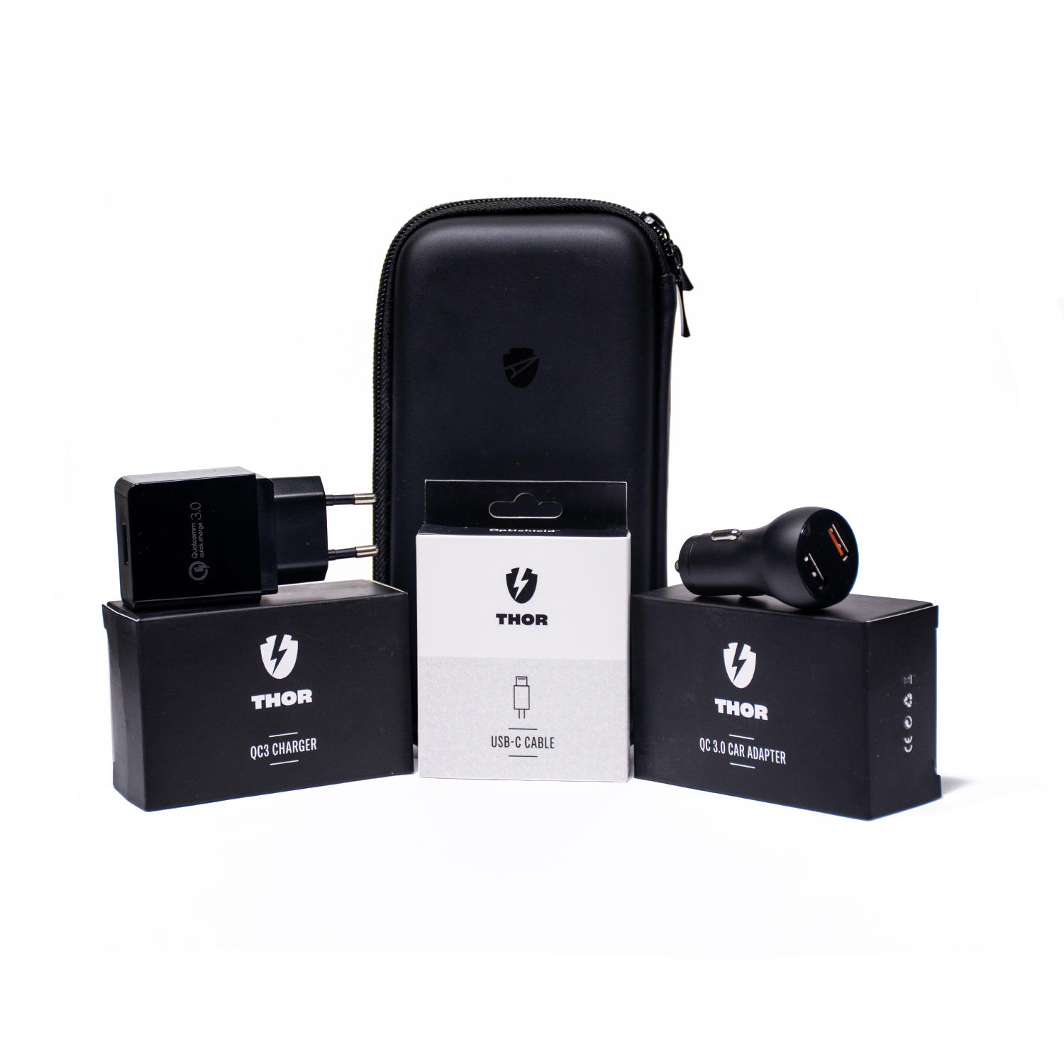 Komplet USB-C kabla, avtopolnilca in stenskega adapterja Optishield® THOR