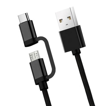 Micro USB in USB-C kabel 2 v 1 - 1m - črn