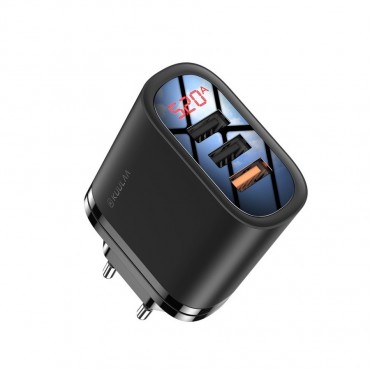 Stenski polnilni adapter KL Breeze s tremi polnilnimi režami s QC3.0