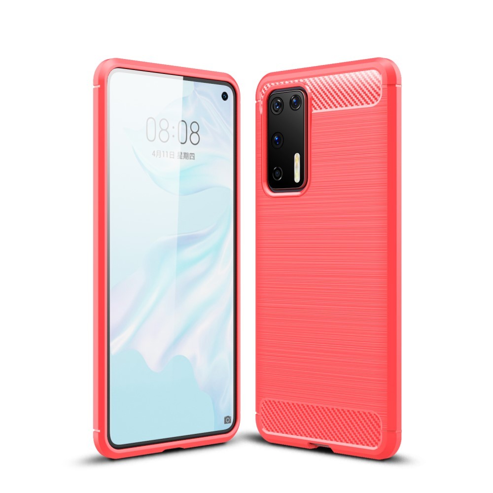 TPU gel ovitek "Brushed Carbon" za Huawei P40 - rdeč