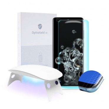Premium zaščitno steklo Optishield Lux za Samsung Galaxy S20 Ultra in UV svetilka
