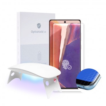 Premium zaščitno steklo Optishield Lux za Samsung Galaxy Note 20 in UV svetilka
