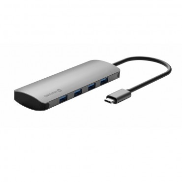Multifunkcijski Swissten HUB 4v1 USB 3.0 - siv