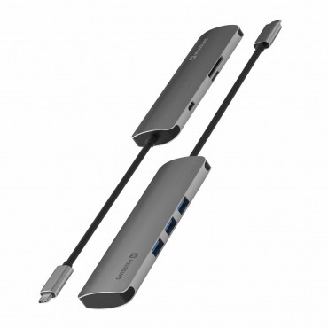 Multifunkcijski Swissten HUB 6v1 USB 3.0 s PD - siv
