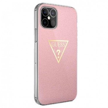 Originalen trden TPU ovitek Guess "Triangle Glitter" za iPhone 12 Mini - roza