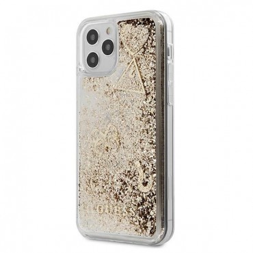 Originalen trden TPU ovitek Guess "Glitter Hearts" za iPhone 12 Mini - zlate barve