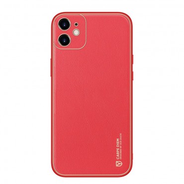 Trden TPU ovitek "Skin Prime" za iPhone 12 Mini iz umetnega usnja - rdeč