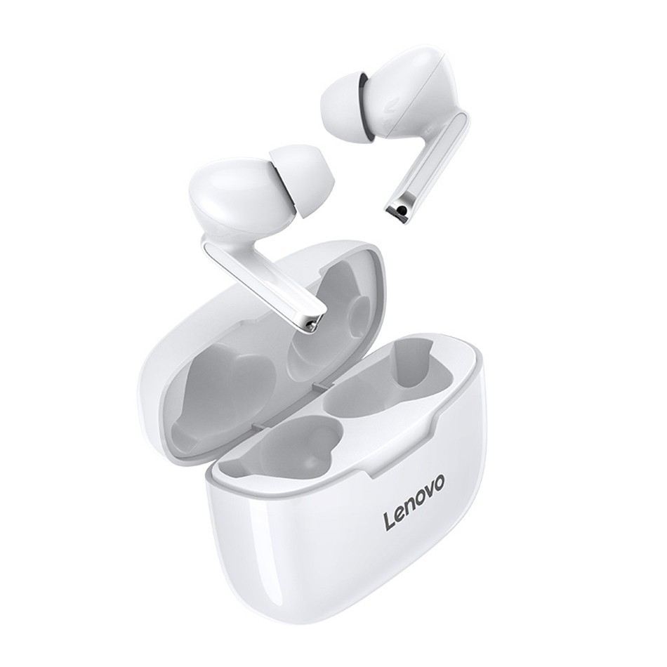 Originalne Bluetooth slušalke Lenovo© XT90 s polnilno postajo in tehnologijo zmanjševanja hrupa - bele