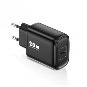 Stenski polnilni adapter "Smart Charge" s QC4.0 in Power Delivery 20W USB-C vhodom za hitro polnjenje - črn