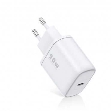 Stenski polnilni adapter "Smart Charge" s QC4.0 in Power Delivery 20W USB-C vhodom za hitro polnjenje - bel