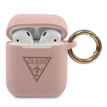 Originalen silikonski ovitek Guess "Triangle Logo" za Apple AirPods - roza