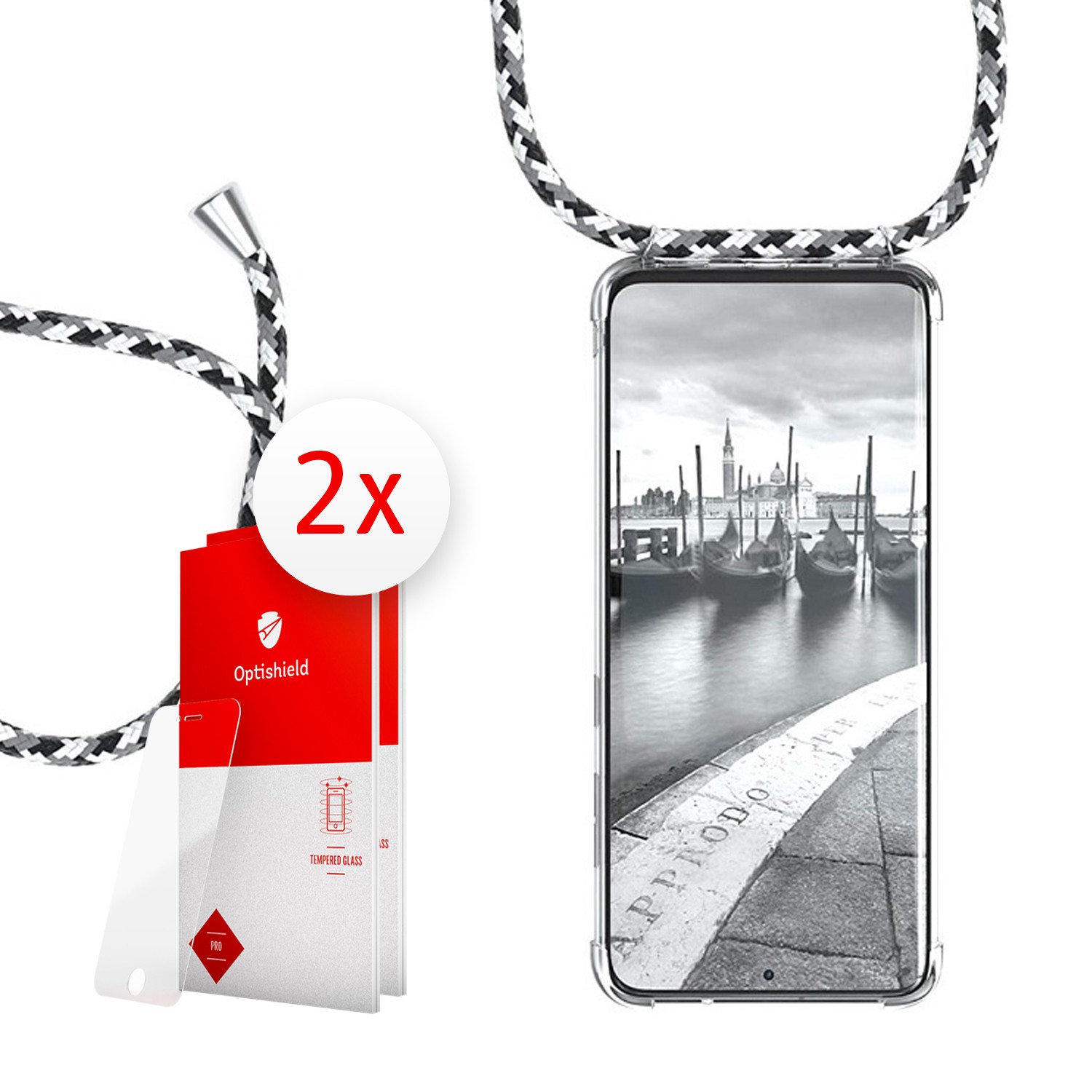 Paket ovitka Cordy in dveh zaščitnih stekel Optishield Pro® za Samsung Galaxy S20