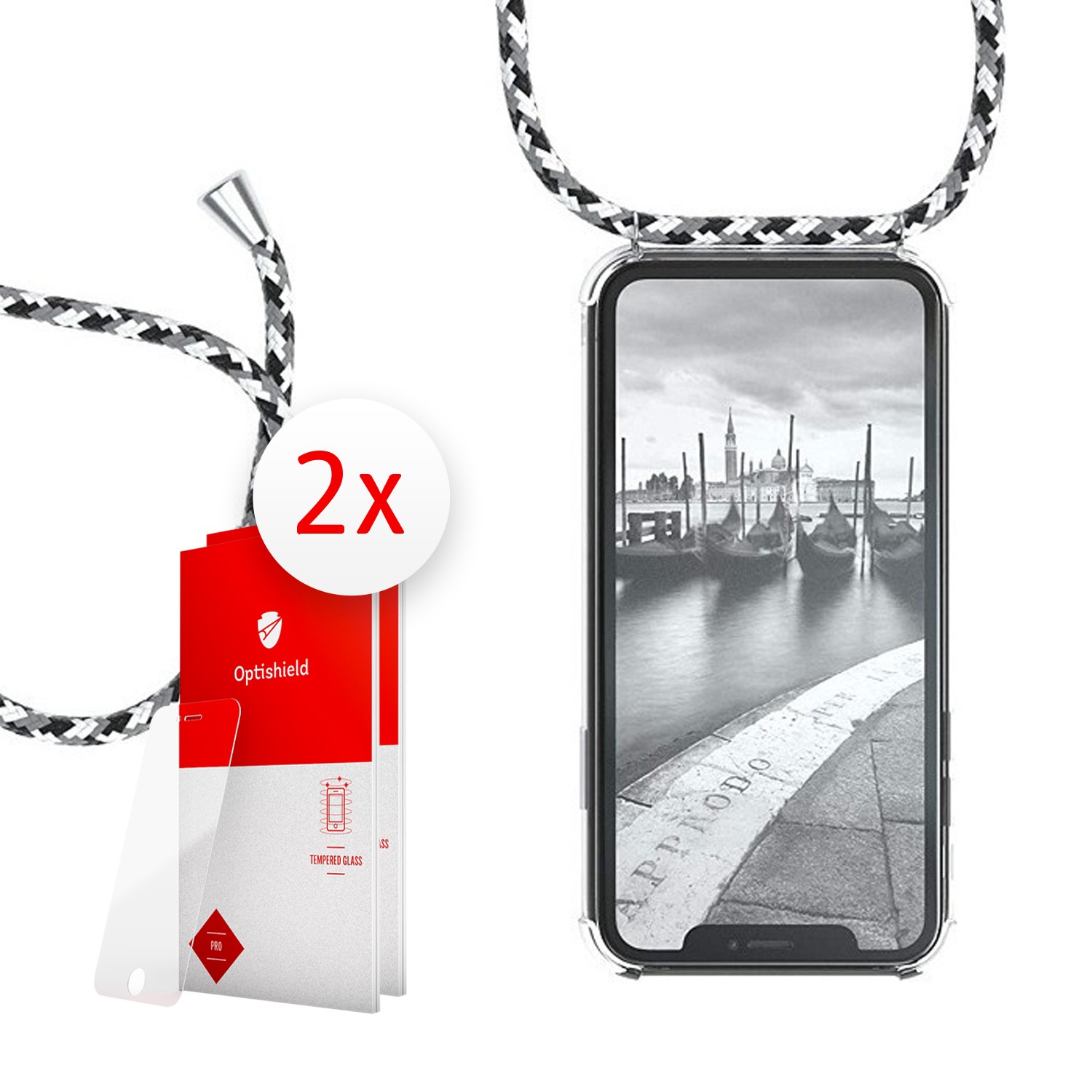 Paket ovitka Cordy in dveh zaščitnih stekel Optishield Pro® za iPhone XR