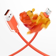 Micro USB polnilni kabel za prenos podatkov s premikajočo igračo "DoggyPower" - oranžen